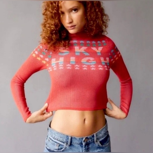 Urban Outfitters BDG Shauna Red Graphic Knit Sweater - Picture 2 of 9